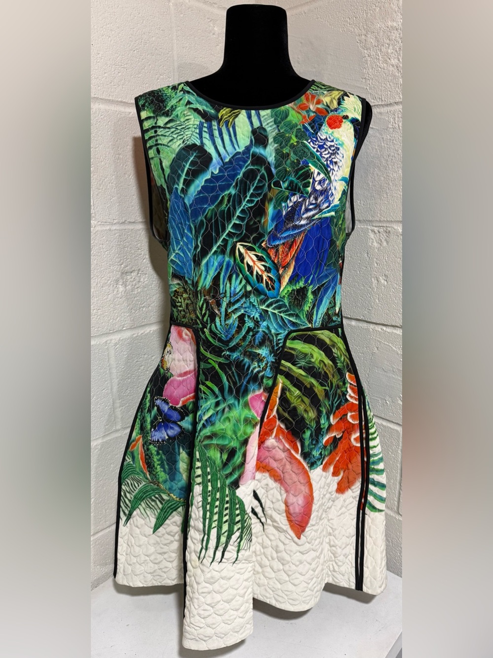 Archival Roberto Cavalli 100% Silk Tropical Jungle Matelassé Dress IT 48, US 12